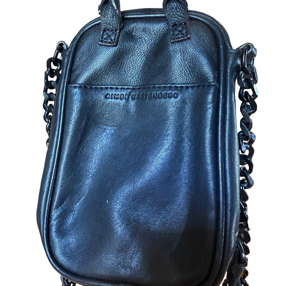 Aimee Kestenberg Black Small Leather Chain Crossbody Shoulder Bag Purse Handbag - Picture 12 of 14